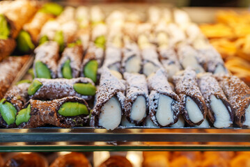 Traditional cream filled italian Cannoli pastries.