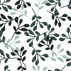 Simple branches with leaves seamless pattern. Organic endless background. Decorative forest leaf endless wallpaper.