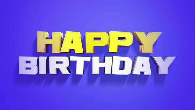 Cartoon colorful Happy Birthday text on blue fashion gradient, motion holidays, promo and party style background