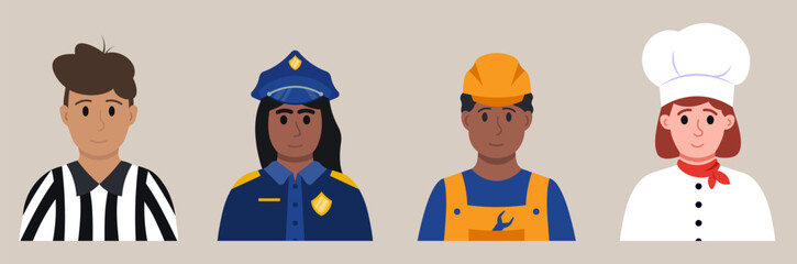 Portraits Of Different Professions People. Flat Style Vector Illustration
