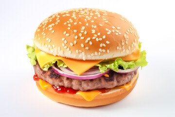 Isolated Burger stands alone on a white clear background. generative AI