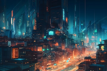 Fototapeta na wymiar Night metropolis of the future. Generative AI