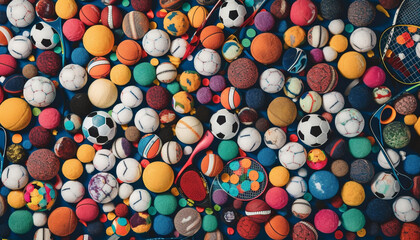 Multi colored spheres of sport balls galore outdoors generated by AI - obrazy, fototapety, plakaty