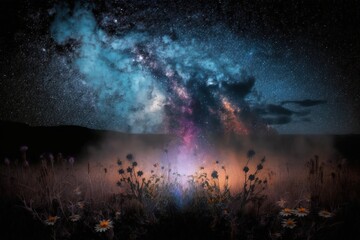 Dark night with stars landscape created with Generative AI 