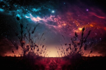 Dark night with stars landscape created with Generative AI 