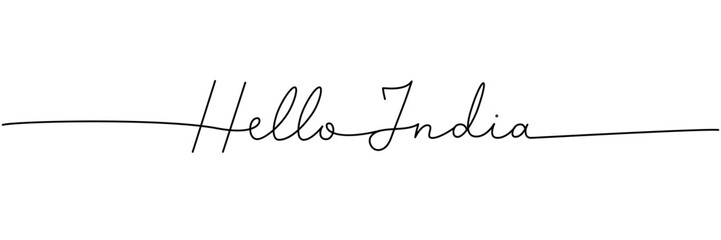 Hello India - word with continuous one line. Minimalist drawing of phrase illustration. India country - continuous one line illustration.
