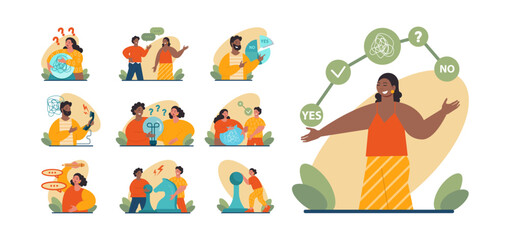 Difficult decision-making concept set. Multiple options dilemma