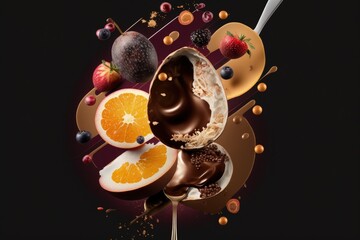 Masterpiece chocolate dessert with fruits created with Generative AI 