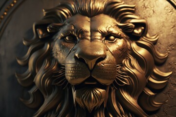 Golden lion head created with Generative AI 