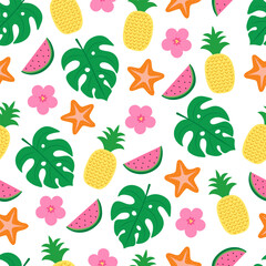 Seamless pattern fruits ice cream Orange juice cocktail in glass vector illustration