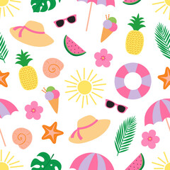 Seamless pattern Beach holiday sea summer vector illustration
