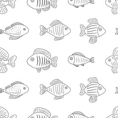 Seamless pattern fish coral stones coloring vector illustration