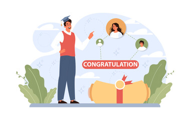 High school or college graduation. Celebration and diploma awarding