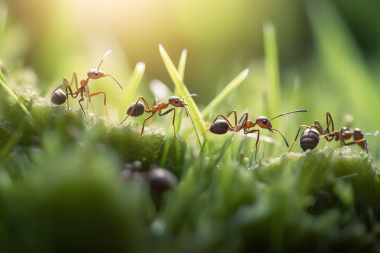 Ants on the grass. Generative AI