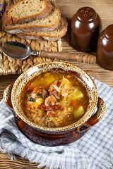 Traditional russian sour cabbage soup
