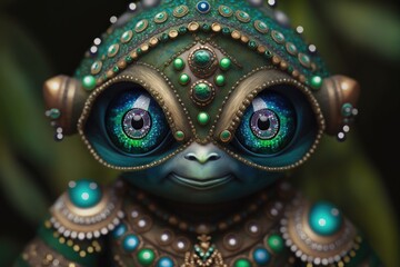 Fototapeta premium Adorable malachite alien creature. Mythical creature created with Generative AI 