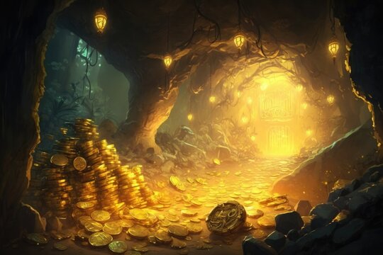 Golden treasure cave created with Generative AI 