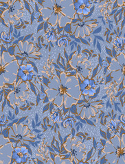 Abstract drawing of flowers on a blue background - 588381540