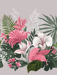 Fotobehang Tropical flowers and leaves. Seamless Coupon. Exotic wildlife pattern for fabric, wallpaper and other surfaces.  © aigann25