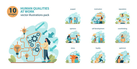 Fototapeta premium Office worker set. Business character or employee daily attitude