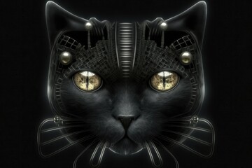 Fototapeta na wymiar Black cat face fantasy created with Generative AI 