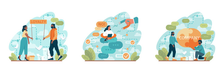 Employee loyalty set. Employee loyalty, motivation and performance