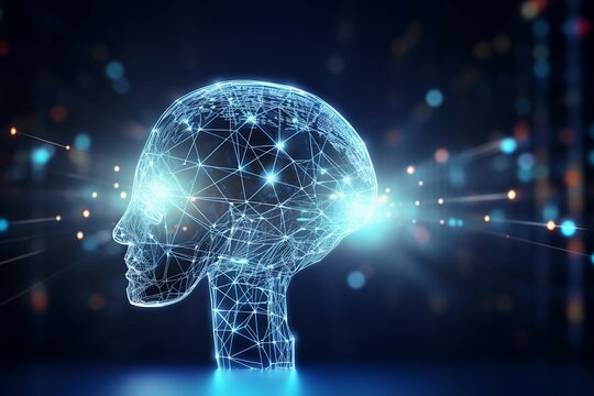 Künstliche Intelligenz Kopf als Netzwerk mit neuronen. Roboterhirn. 