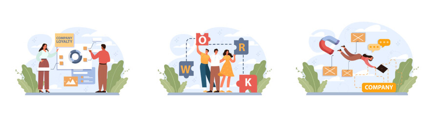 Employee loyalty set. Employee loyalty, motivation and performance