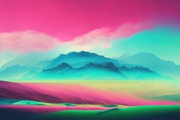 Naklejka na ściany i meble Morning landscape with colorful fog created with Generative AI 