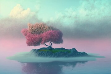 Colorful tree of life in the middle of ocean created with Generative AI 