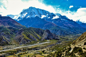 Annapurna III rises high above the Marsyangdi valley near the Humde airstrip in Manang, Central Nepal