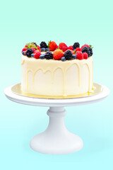 Cheesecake with white chocolate and fresh berries isolated on plain background