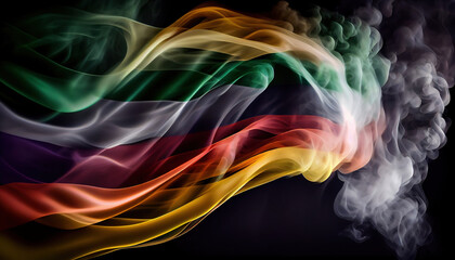 Country Flag of Bolivia Creatively By Surrounded White Smoke Wind on Dark Backdrop AI Generative