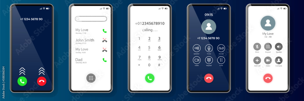 Poster Phone calling app. Smartphone with call in screen