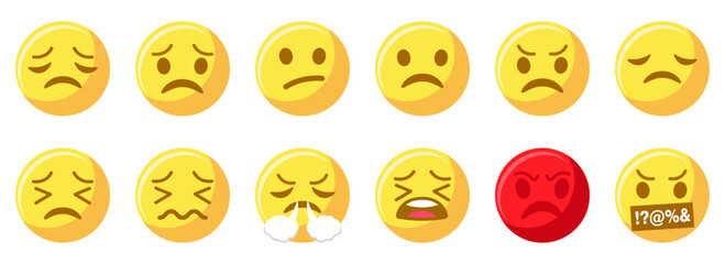 Set of different emotions smile emoji. Emoticons smile collection