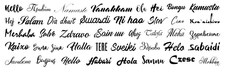 Calligraphic text Hello in different language. Hello text collection © top dog