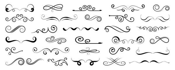 Swirl ornament collection. Black scroll decorative ornament. Vintage black ornament elements