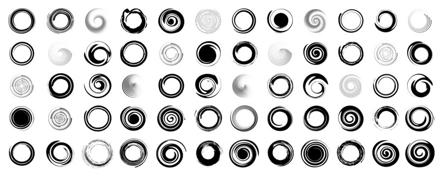 Black funnel collection. Set of circle swirl. Circle black funnel collection. Black funnel vortex design