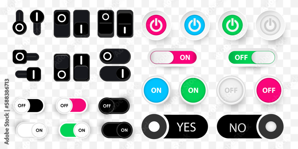 Poster On and off button collection. Yes and no app button icons