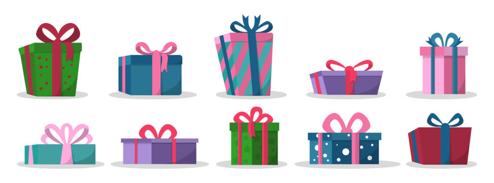 Gift present collection. Surprise gift in a flat design. Set of present in a flat design