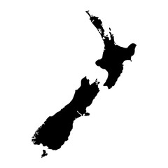 Vector Illustration of the Black Map of New Zealand on White Background - obrazy, fototapety, plakaty
