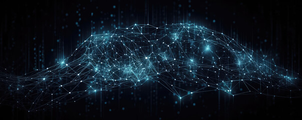 ASCII Art style Illustration of digital network over blue background. Generative AI