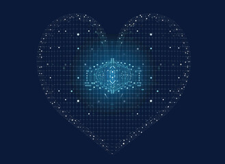 ASCII Art style Illustration of heart over blue background. Generative AI