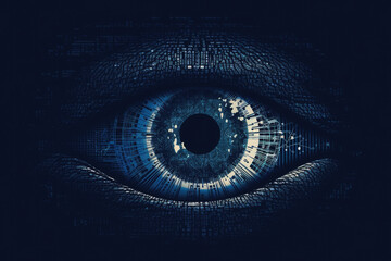 ASCII Art style Illustration of eye over blue background. Generative AI