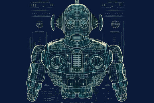 ASCII Art style Illustration of robot over blue background. Generative AI