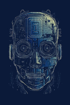 ASCII Art style Illustration of robot over blue background. Generative AI
