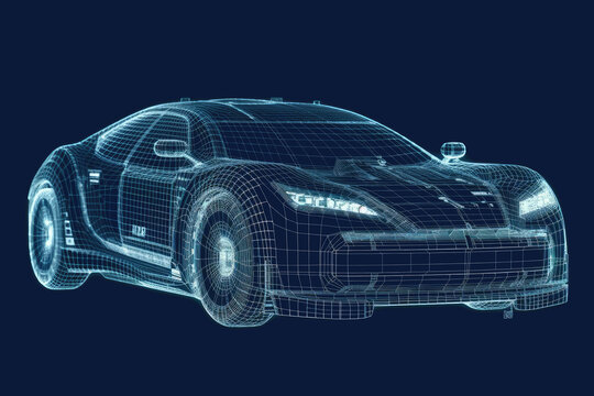 ASCII Art style Illustration of sports car over blue background. Generative AI