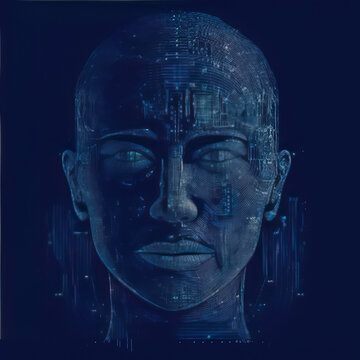 ASCII Art style Illustration of person over blue background. Generative AI