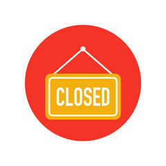 Closed sign icon in red circle on white background.