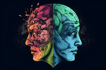 Illustration shows the good and the bad side, two faced, good versus evil, Generative AI - obrazy, fototapety, plakaty